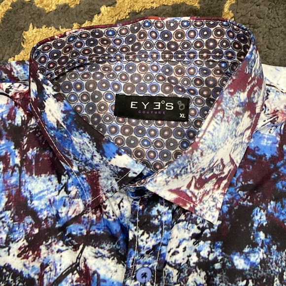 Abstract Art Long Sleeve Button Down Shirt Blue Made in Turkey Size XL - Picture 2 of 7